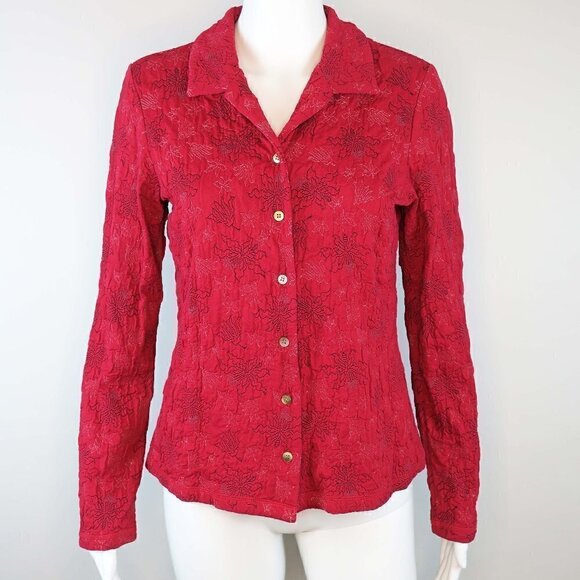 J Jill Stretch Embroidered Floral Button-up Blouse - Picture 1 of 4